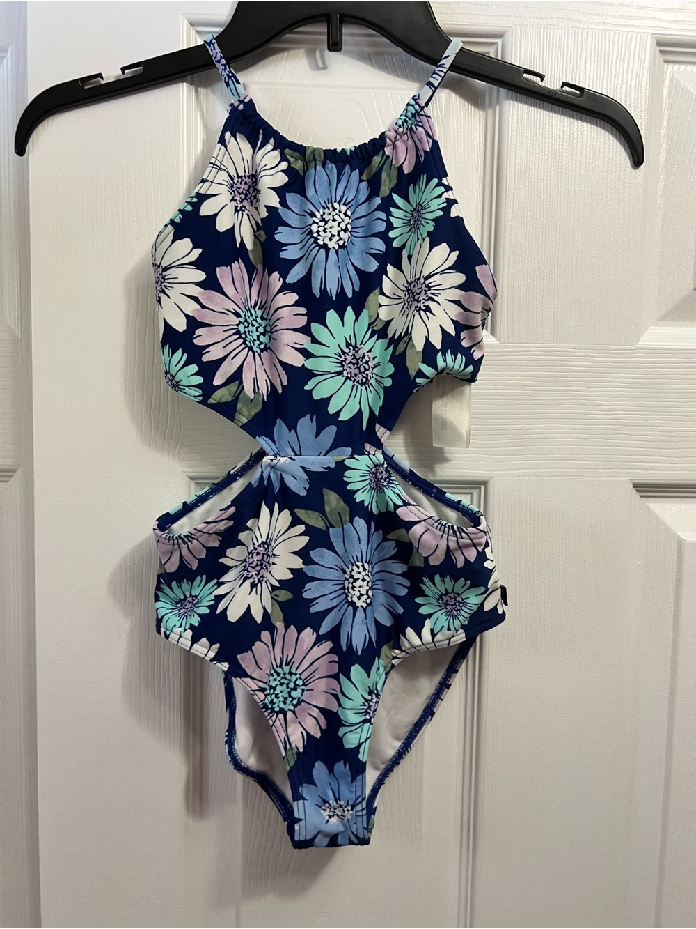 Abercrombie kids Navy Floral Print Side Cut Out One Piece Swimsuit